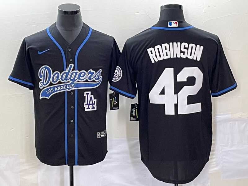 Mens Los Angeles Dodgers #42 Jackie Robinson Black With Patch Cool Base Stitched Jersey